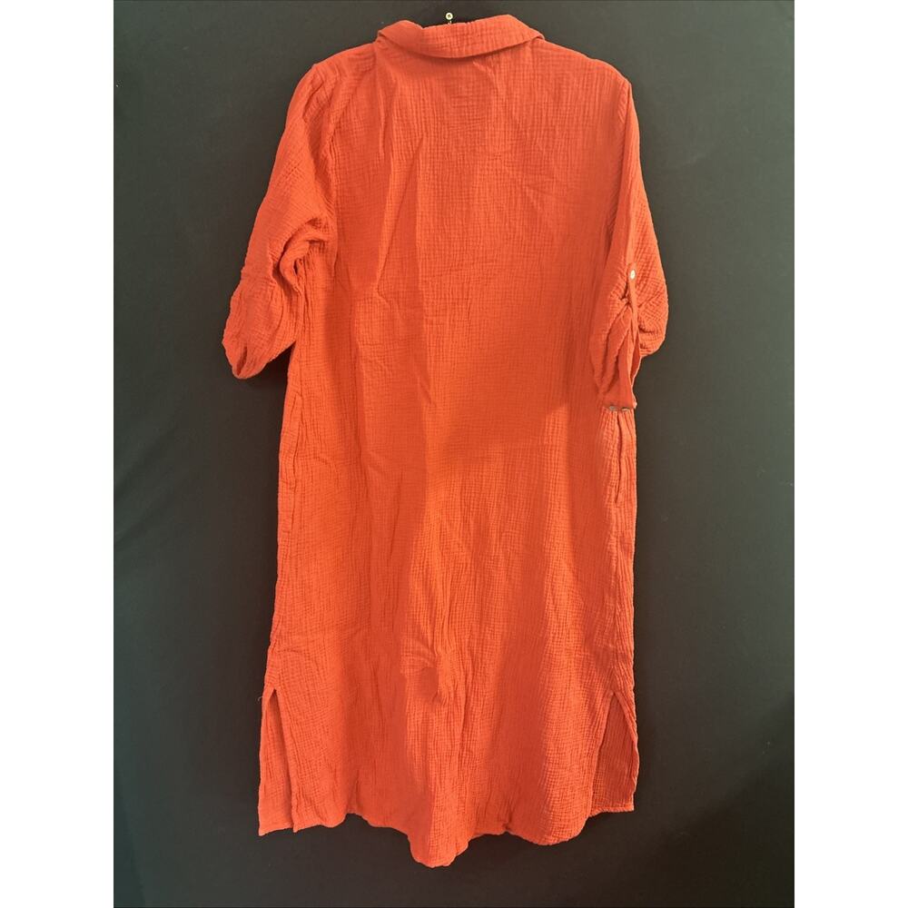J. Jill Women's Solid Orange Cotton Dress Size M Oversized Pockets 3/4 Sleeve - Picture 6 of 8